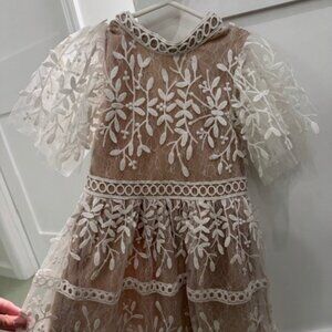 Ivy City Co. White Embroidered Floral Lace and champagne lining 2T Dress